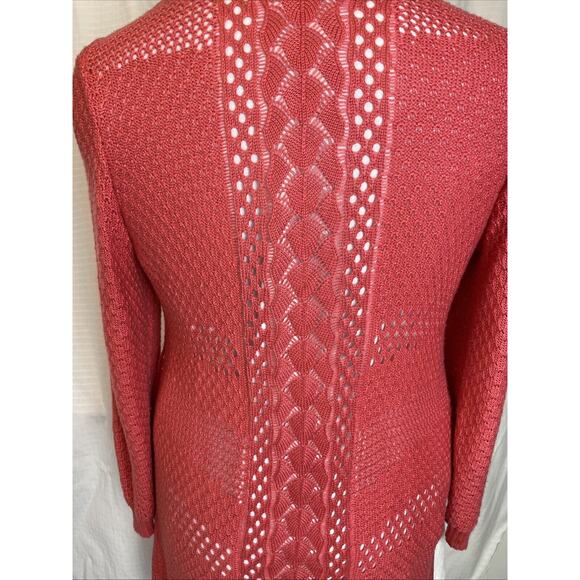 99 Jane Street Long Open Cardigan Sweater, Coral Rose, Crocheted size Large - Picture 4 of 16